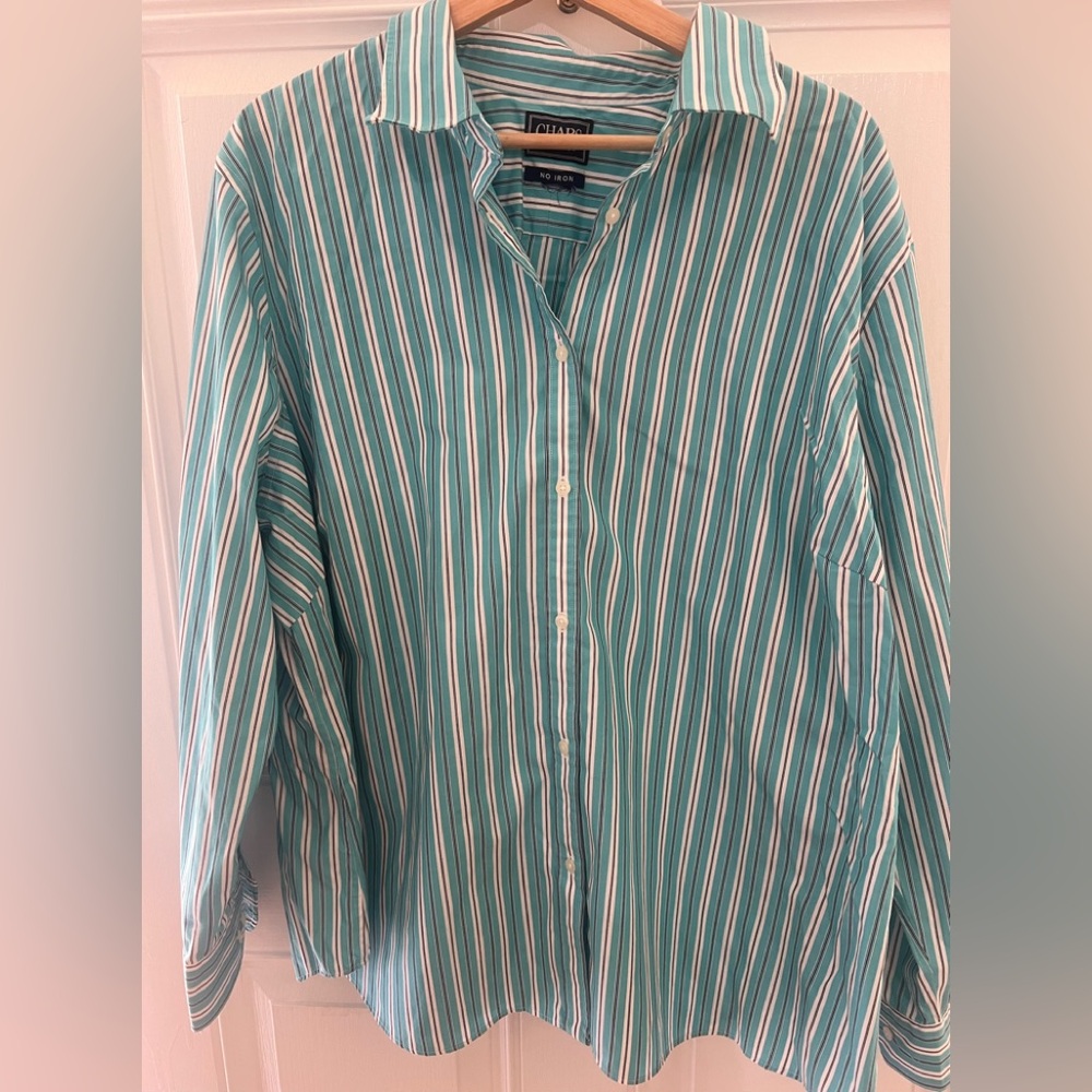 Chaps Teal Stripped Blouse Size 3X